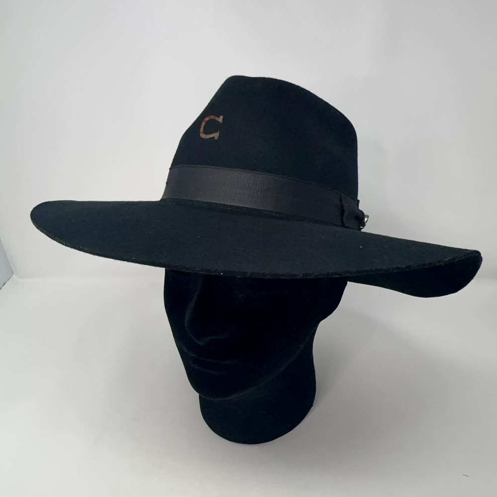 Charlie 1 Horse Black Wide Brim Felt Western Rancher Hat Women's Sz M Festival